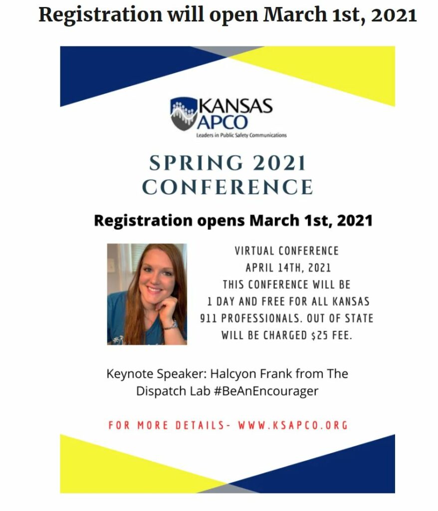 TRAINING KS Chapter of APCO Spring Conference VIRTUAL Kansas 911
